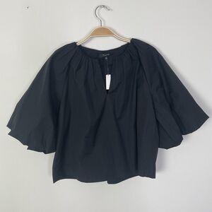 Madewell Bubble-Sleeve Top in Poplin True Black Size 2 Minimalist Classic‎ NS339